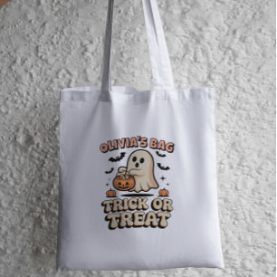 Personalised Ghost Trick or Treat Retro Hallooween Tote Bag