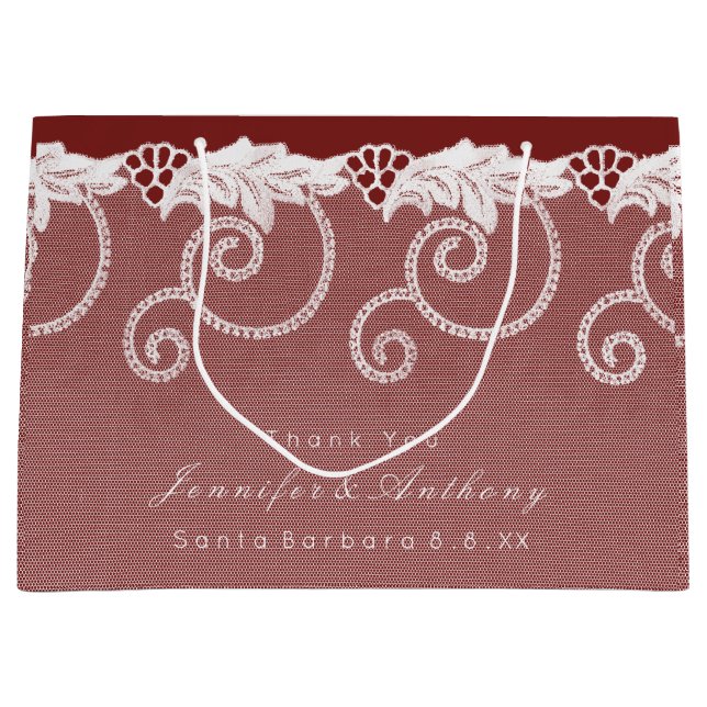 Personalised Gift Bag Burgundy Red Royal Lace (Front)