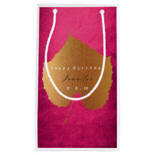 Personalised Gift Bag Fall Gold Leave Raspberry
