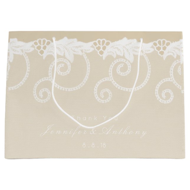 Personalised Gift Bag Ivory Pearly Royal Lace (Front)