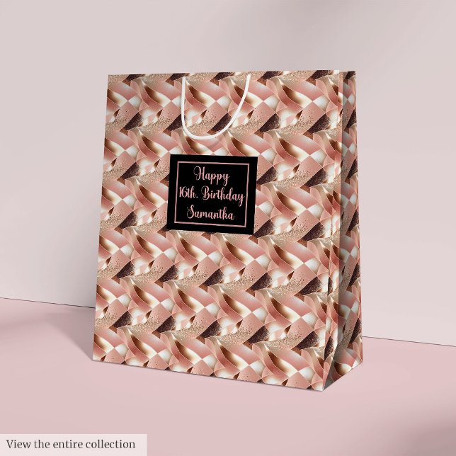 Personalised Gift Bag Rose Gold and Black Wrap (Personalized Gift Bag Rose Gold and Black Wrap)