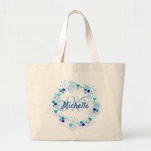 Personalised Gift Blue Name Monogram Unique Large Tote Bag