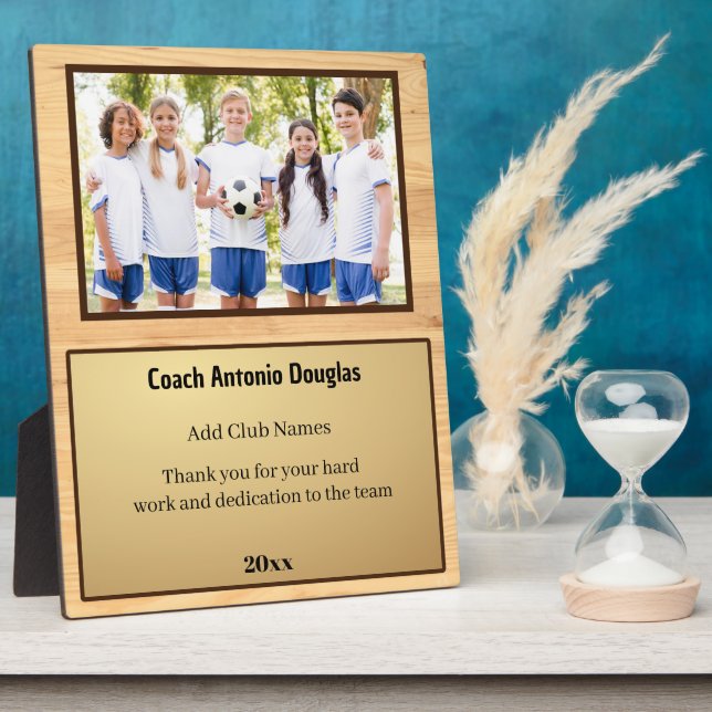 Personalised Gift for Coach with Team Picture Plaque (Side)