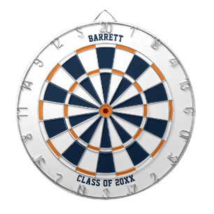 Personalised Gift for Grads White Blue Orange Dartboard