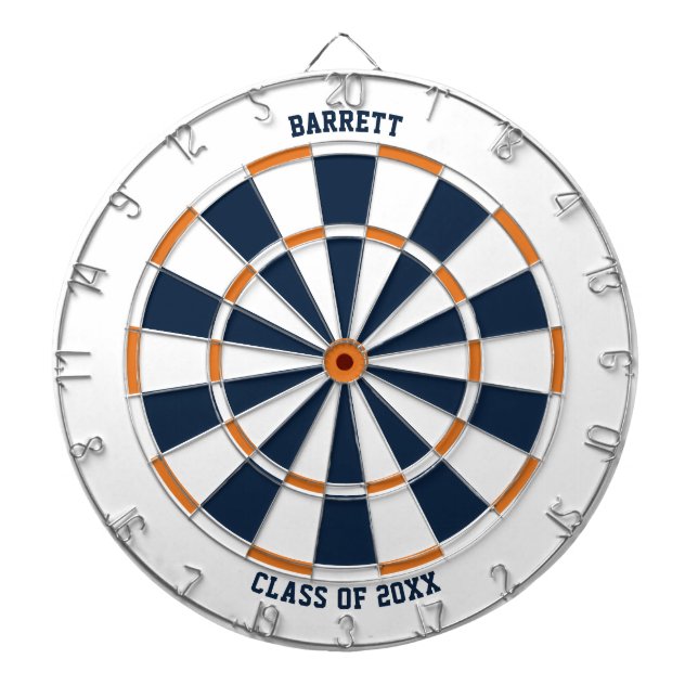 Personalised Gift for Grads | White Blue Orange Dartboard (Front)