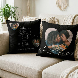 Personalised Gift For Sisters Heart Photo Keepsake Cushion