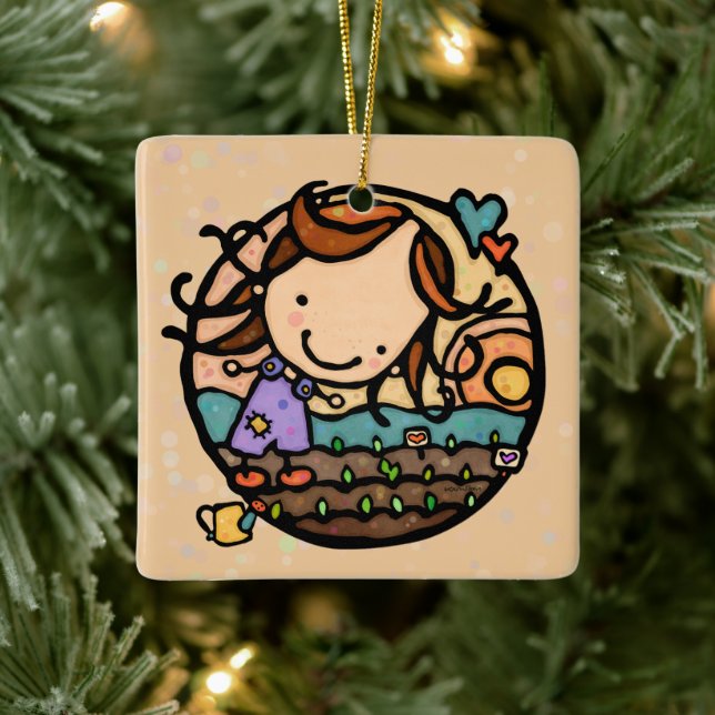 Personalised Gift Loves Gardening Nature Girl Ceramic Ornament (Tree)