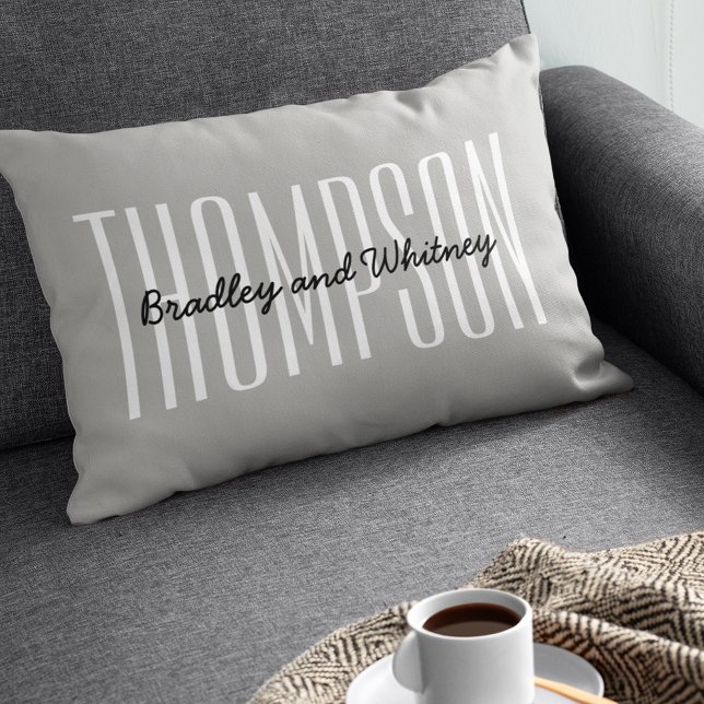 Personalised Gift Modern Grey Family Name Lumbar Cushion (Creator Uploaded)