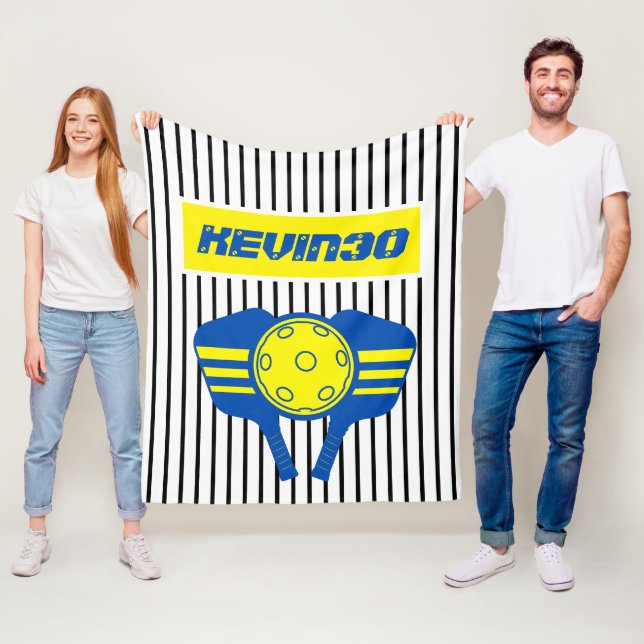 Personalised gift Pickleball player number Blue Fleece Blanket (In Situ)