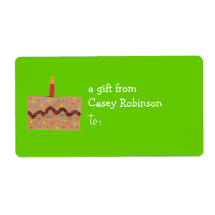 Personalised gift tag label -- birthday cake theme