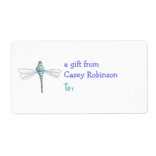 Personalised gift tag label -- dragonfly