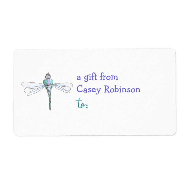 Personalised gift tag label -- dragonfly (Front)