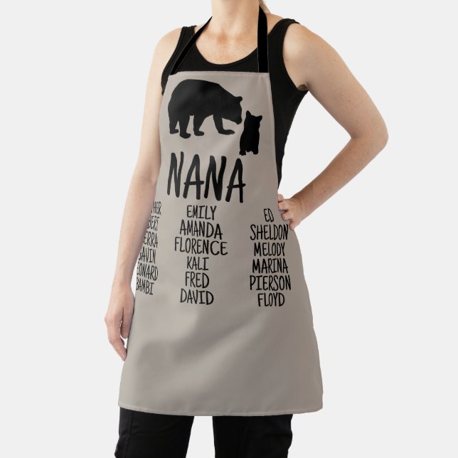 Personalised Gift With Grandkid's Names Nana Bear Apron (Insitu)