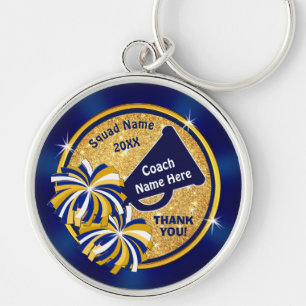 Personalised Gifts for a Cheer COACH, Blue, Gold Key Ring