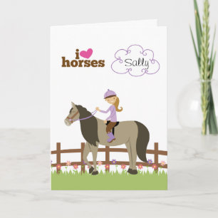 Personalised gifts for girls - I heart love horses Holiday Card