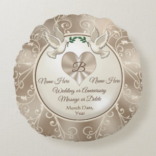 Personalised Gifts for Newlyweds, Anniversary Round Cushion