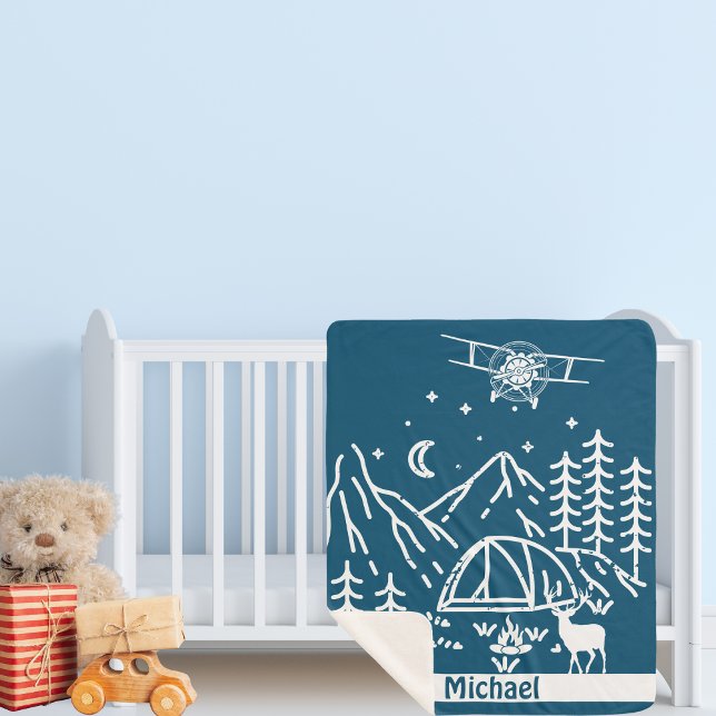 Personalised Gifts Woodland Mountain Aeroplane Sherpa Blanket (Creator Uploaded)