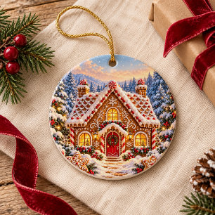 Personalised Gingerbread Cottage Christmas Ceramic Ornament