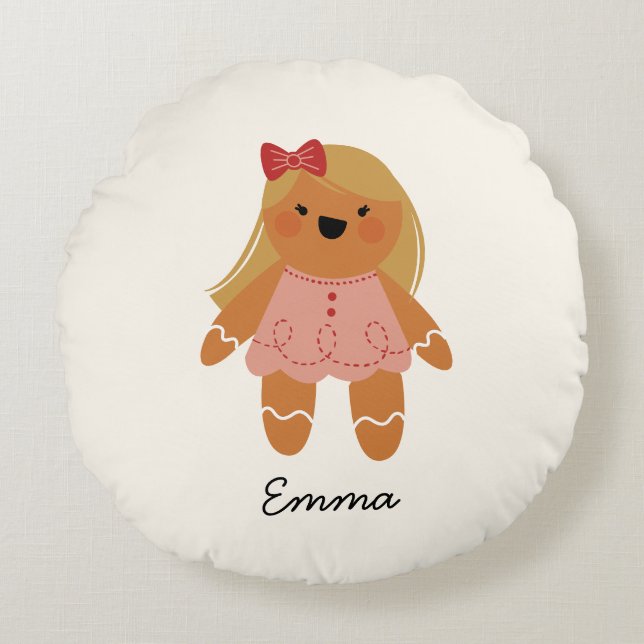 Personalised Gingerbread Girl Christmas Pillow (Front)