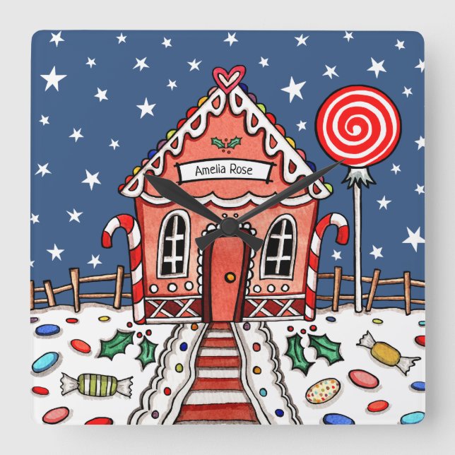 Personalised Gingerbread House Acrylic Clock (Front)