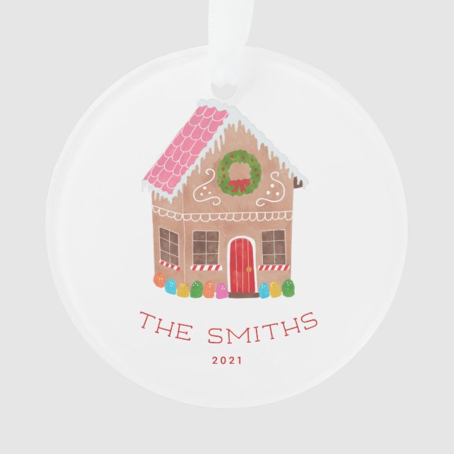 Personalised Gingerbread House Ceramic Ornament (Front)