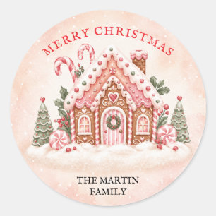 Personalised Gingerbread House Family Christmas Classic Round Sticker