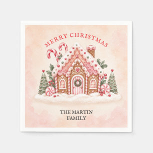 Personalised Gingerbread House Family Christmas Napkin