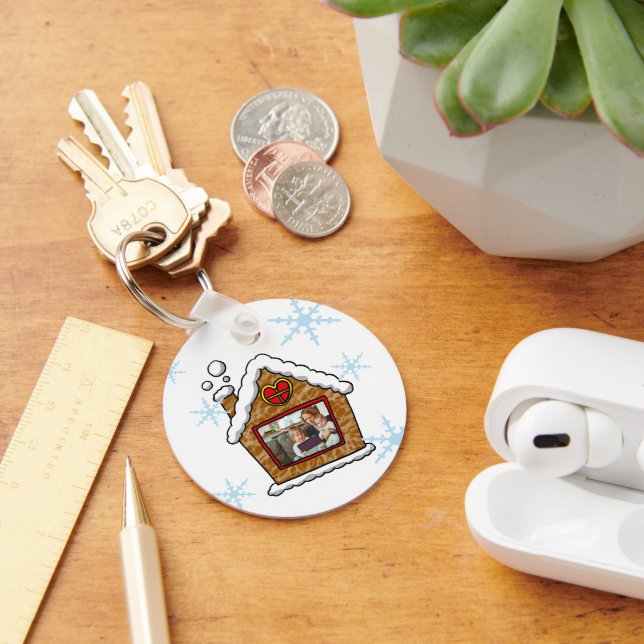 Personalised Gingerbread House Snowflakes Holidays Key Ring (Desk)