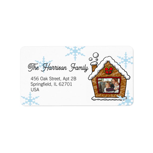 Personalised Gingerbread House Snowflakes Holidays Label (Front)