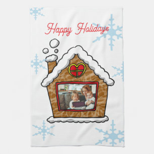 Personalised Gingerbread House Snowflakes Holidays Tea Towel