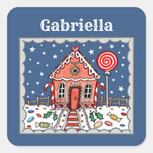 Personalised Gingerbread House Square Sticker