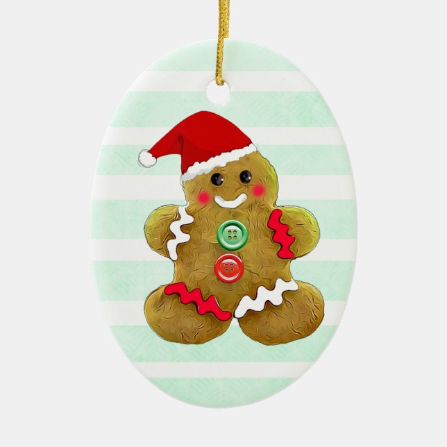 Personalised Gingerbread Man Christmas Ceramic Ornament (Front)