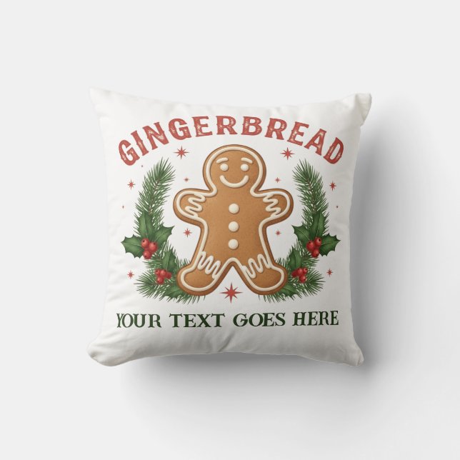 Personalised Gingerbread Man Christmas Cushion (Front)
