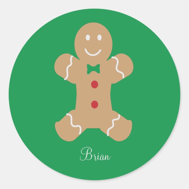 Personalised Gingerbread Man with Name Classic Round Sticker (Front)