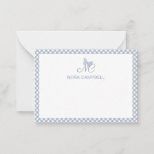 Personalised Gingham Dusty Blue Elegant Monogram Card