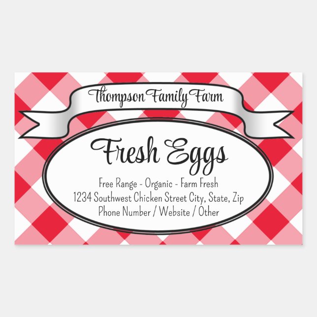 Personalised Gingham Farm Egg Carton Label (Front)