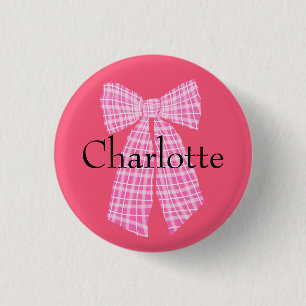 Personalised Gingham Pink Romantic Coquette Bow 3 Cm Round Badge