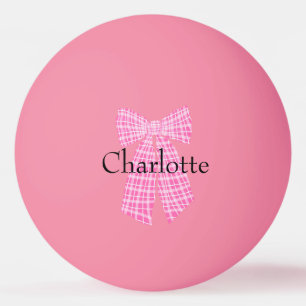 Personalised Gingham Pink Romantic Coquette Bow Ping Pong Ball