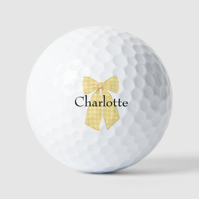 Personalised Gingham Romantic Coquette Bow Golf Balls (Front)