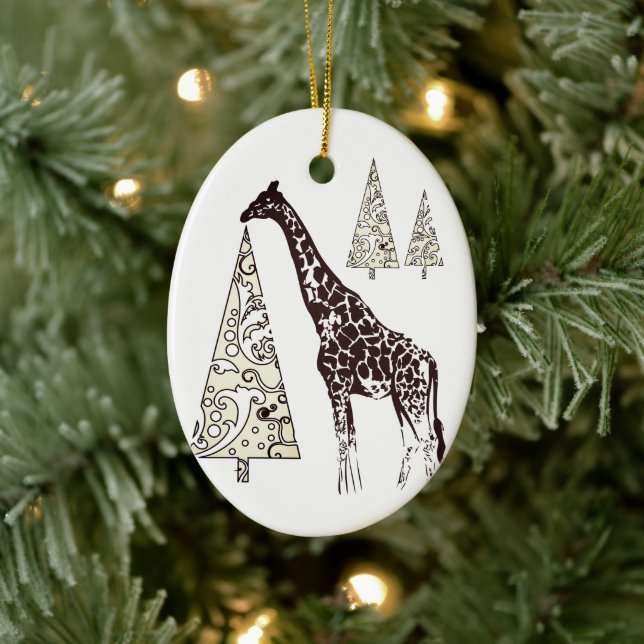 Personalised Giraffe and Christmas Trees Holiday Ceramic Ornament (Tree)
