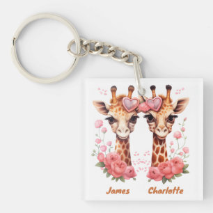 Personalised Giraffe Couple for Valentine's Day Key Ring
