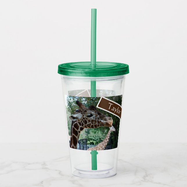 Personalised Giraffe Cup With Lid and Straw (Front)