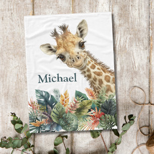 Personalised Giraffe Cute Watercolor Nursery Baby Fleece Blanket
