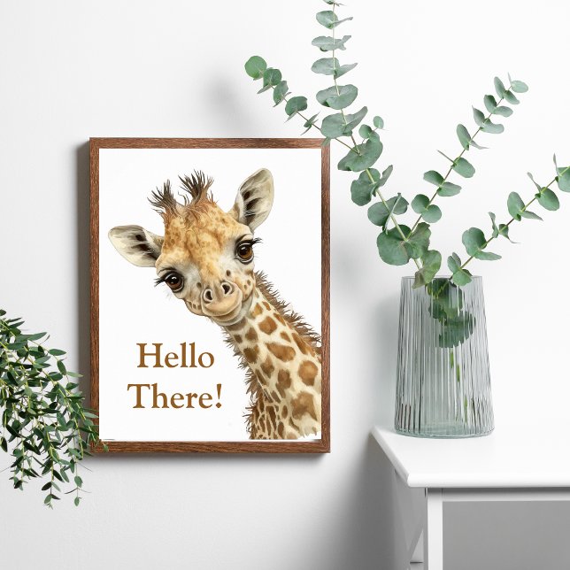 Personalised Giraffe Cute Watercolor Nursery Poster (Personalized Giraffe Watercolor Art Poster. Framed or Unframed)