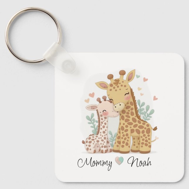 Personalised Giraffe Love Baby Keychain (Front)