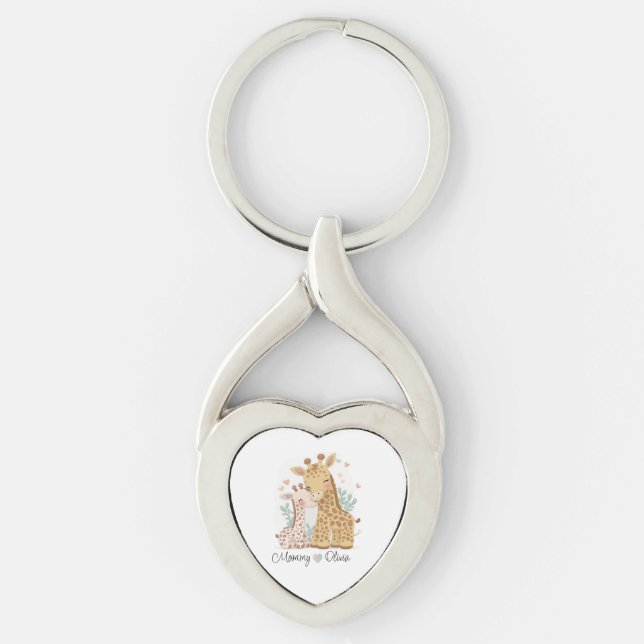 Personalised Giraffe Love Metal Keychain (Front)