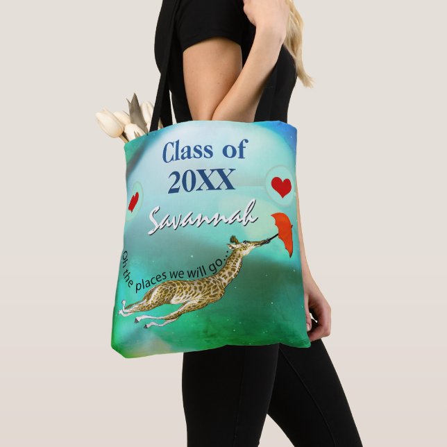 Personalised Giraffe Oh the Places We Will Go Tote Bag (Close Up)