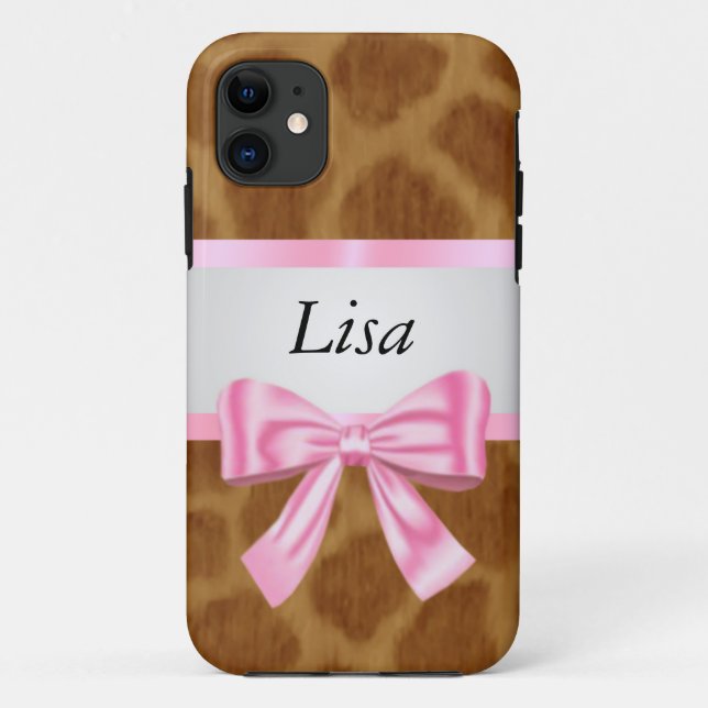 Personalised Giraffe Pattern Pink Bow Case-Mate iPhone Case (Back)