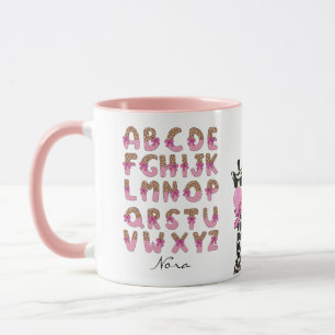 Personalised Giraffe Pink Bow Alphabet Mug