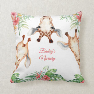 Personalised Giraffe Pink Floral Cushion